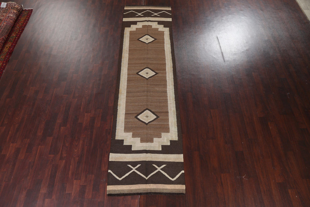 Natural Dye Wool Kilim Oriental Runner Rug 3x12