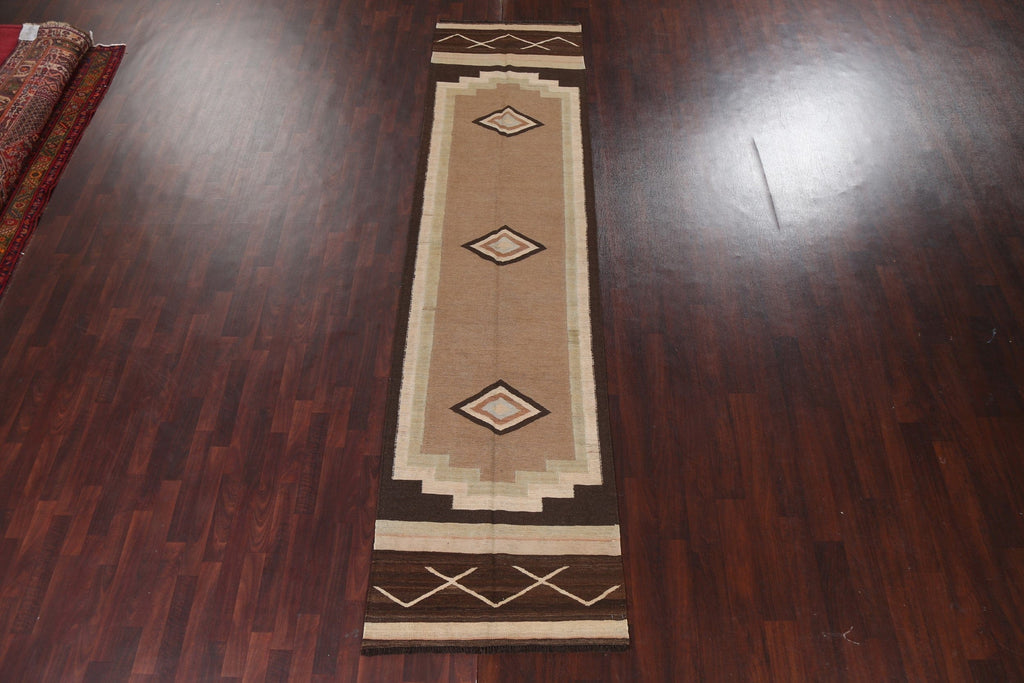 Natural Dye Wool Kilim Oriental Runner Rug 3x13