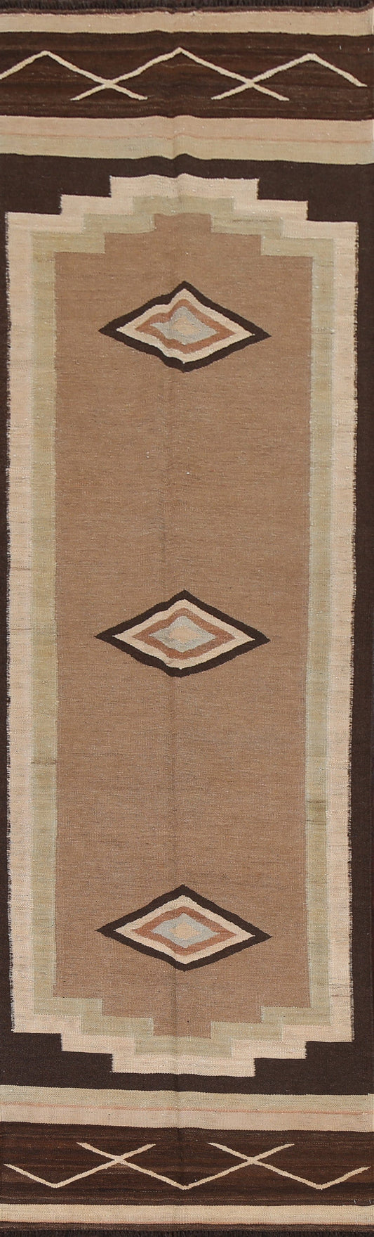 Natural Dye Wool Kilim Oriental Runner Rug 3x13