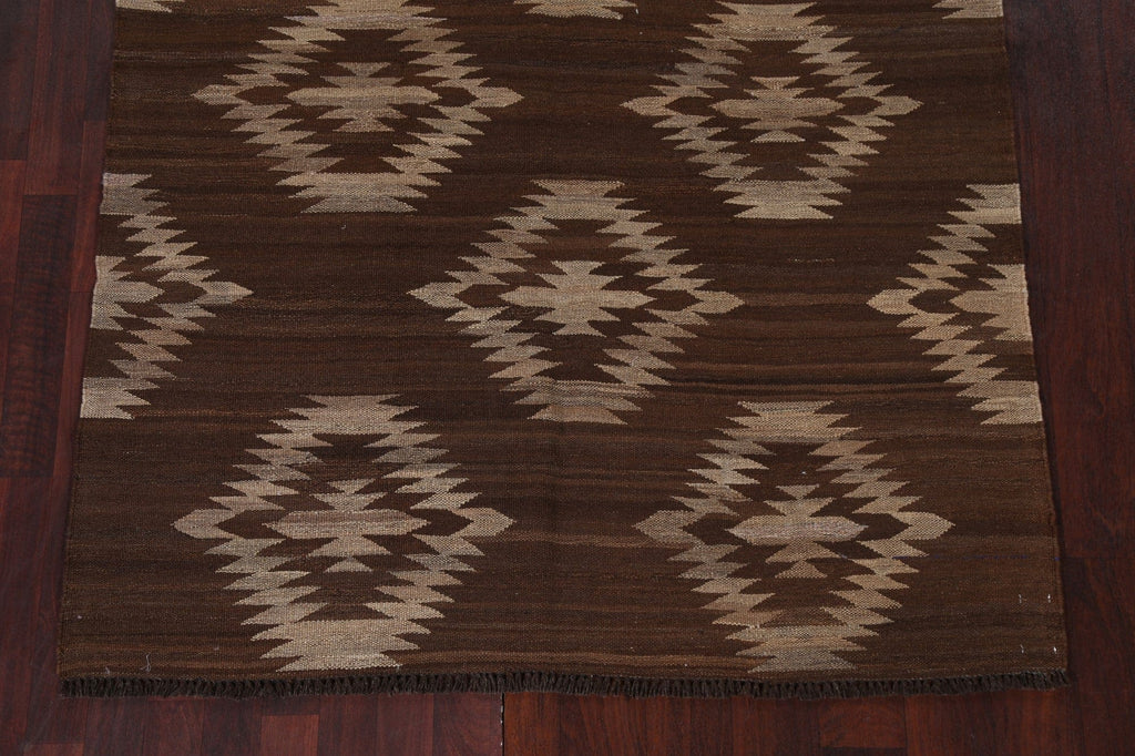 Natural Dye Brown Kilim Oriental Wool Rug 4x6