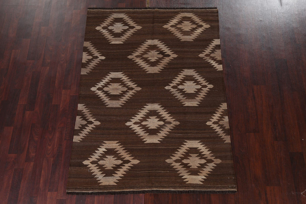 Natural Dye Brown Kilim Oriental Area Rug 5x7