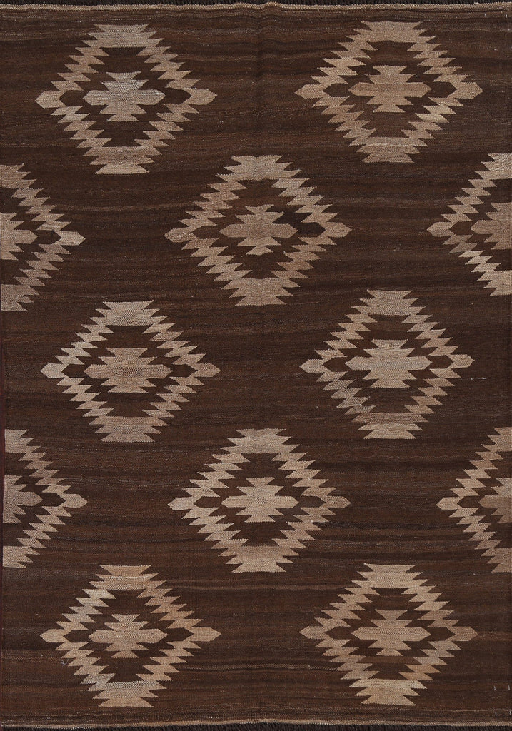 Natural Dye Brown Kilim Oriental Area Rug 5x7