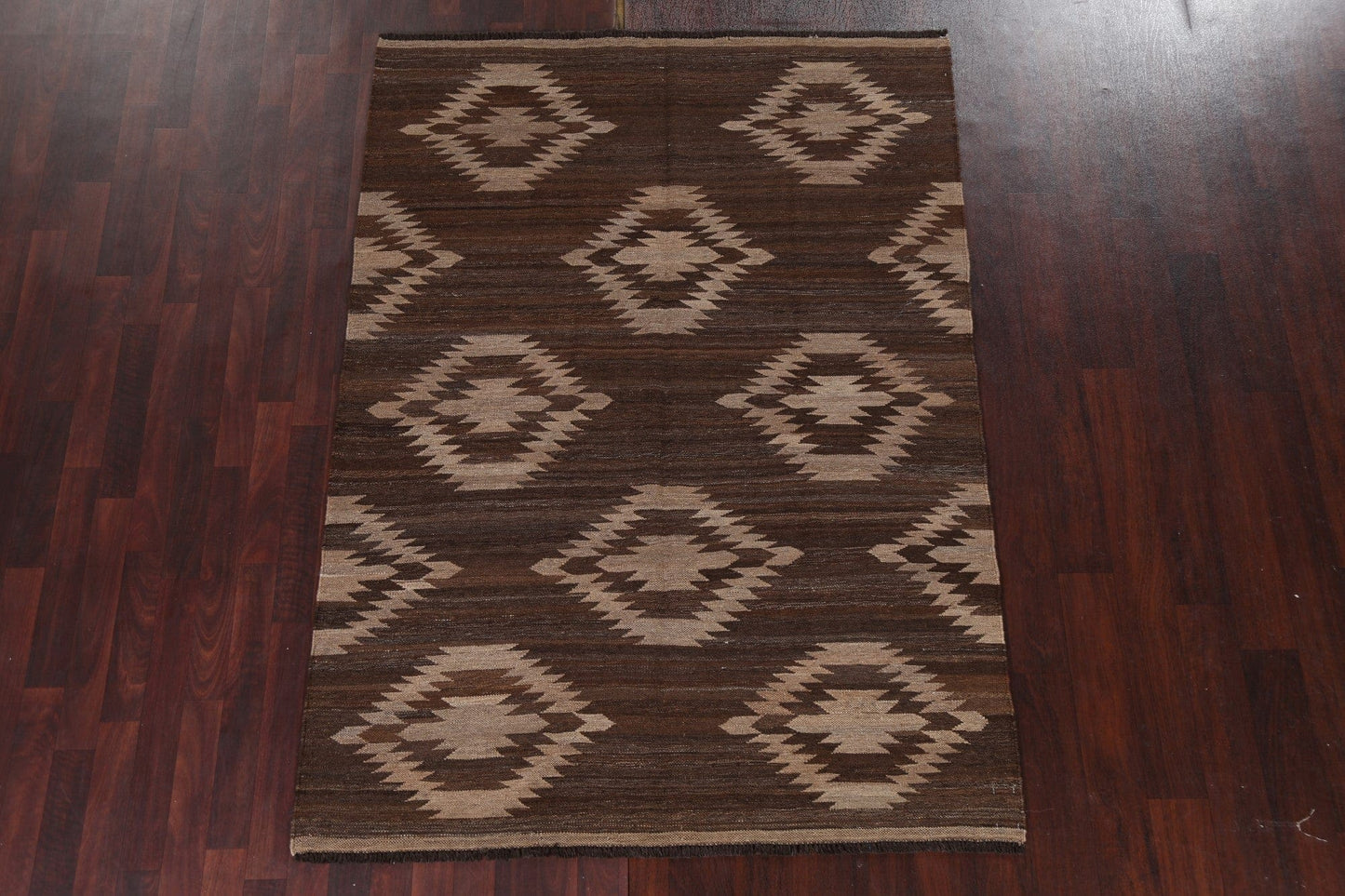 Natural Dye Brown Kilim Oriental Area Rug 5x7