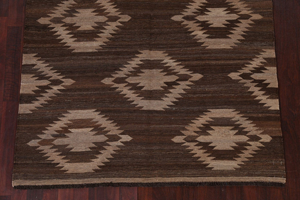 Natural Dye Brown Kilim Oriental Area Rug 5x7