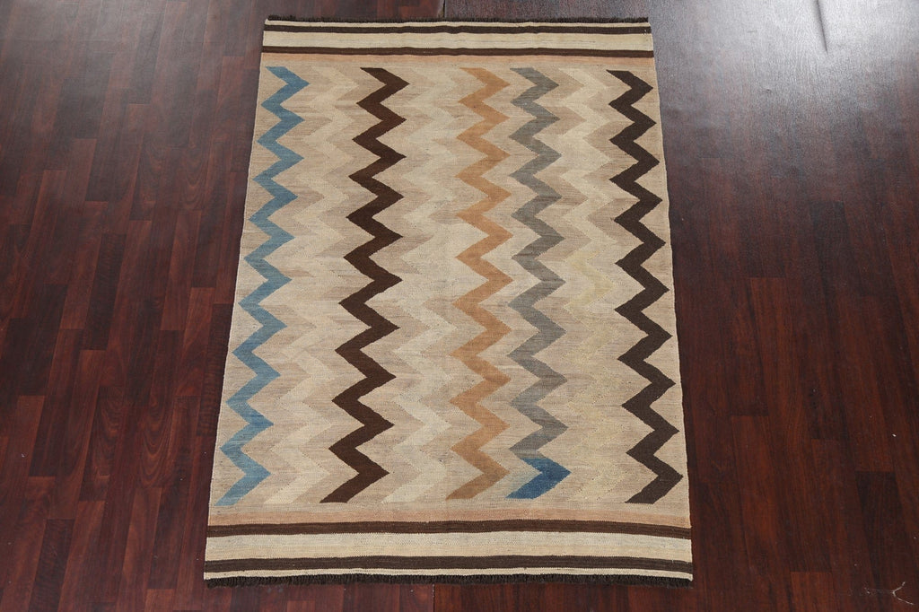 Chevron Style Wool Kilim Natural Dye Oriental Rug 5x7