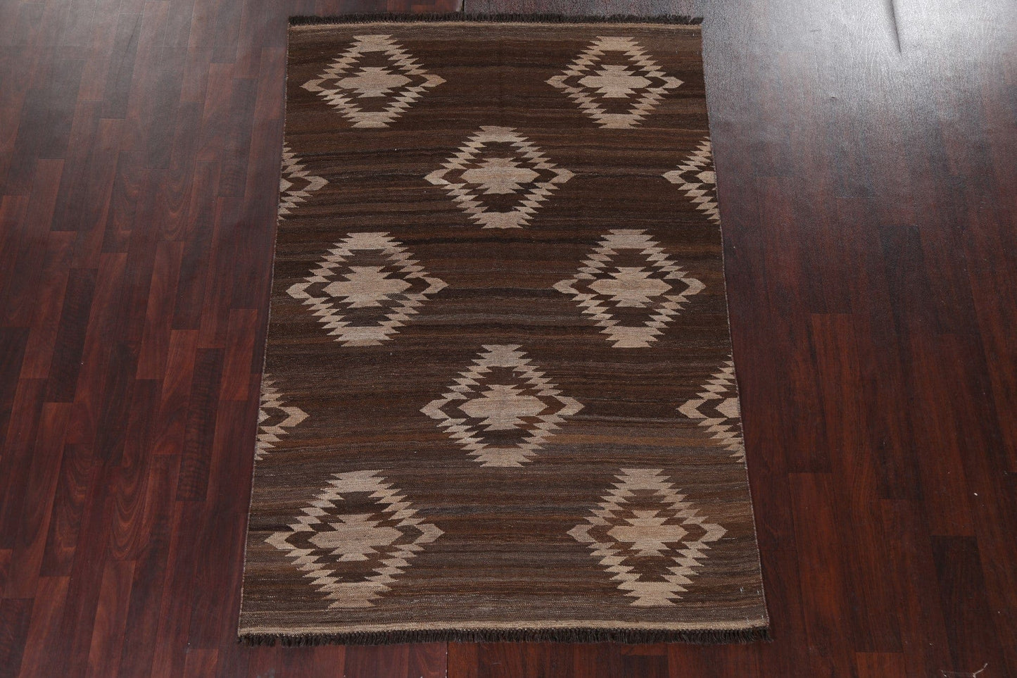 Brown Natural Dye Kilim Oriental Wool Rug 5x7