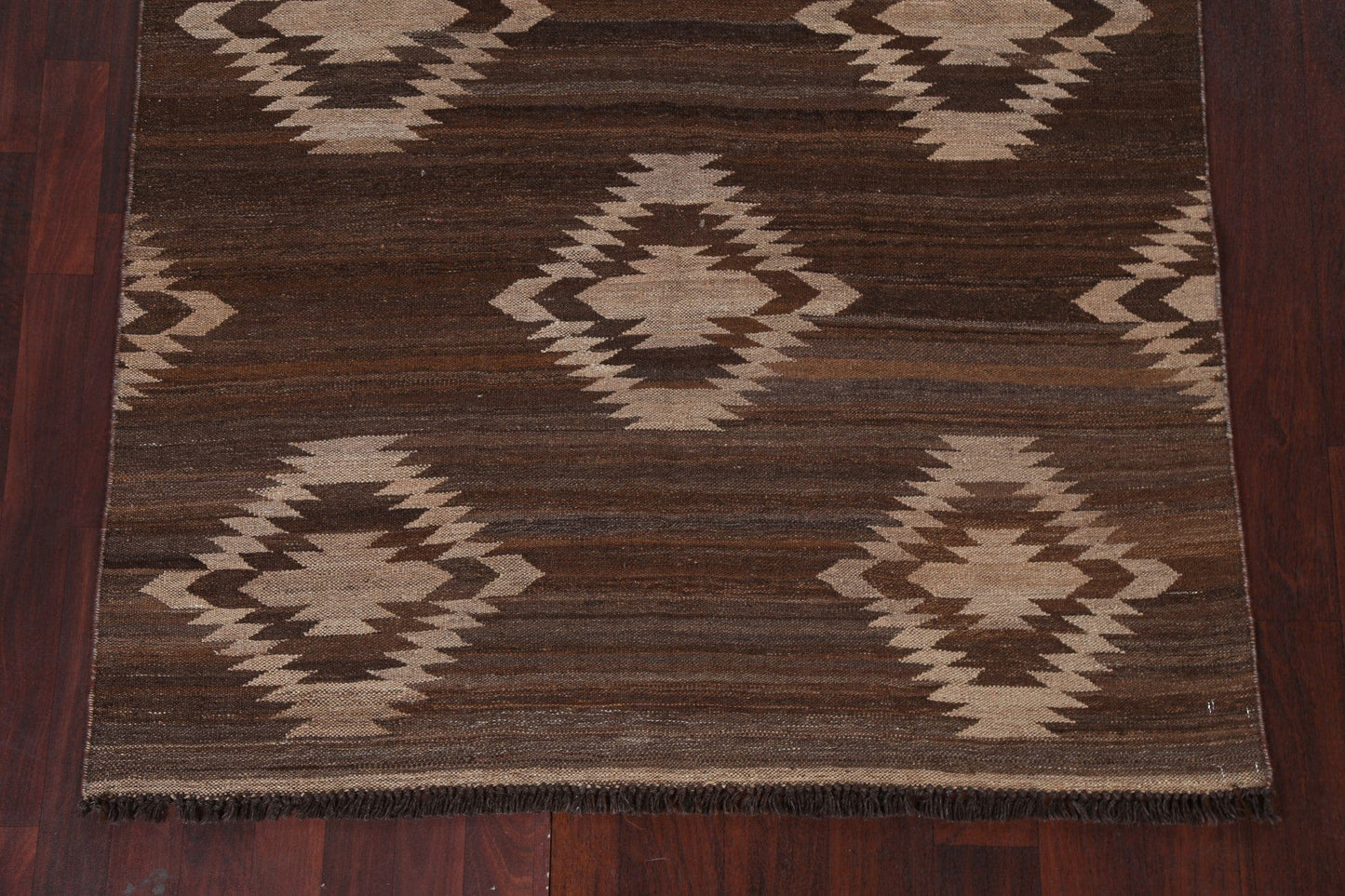 Brown Natural Dye Kilim Oriental Wool Rug 5x7