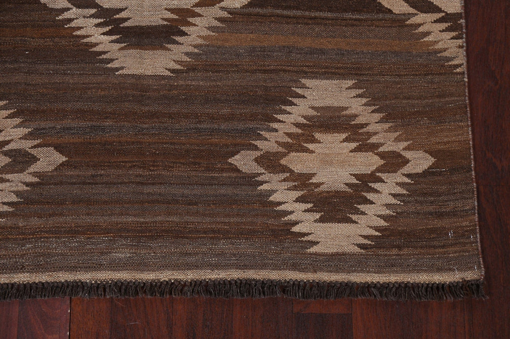 Brown Natural Dye Kilim Oriental Wool Rug 5x7