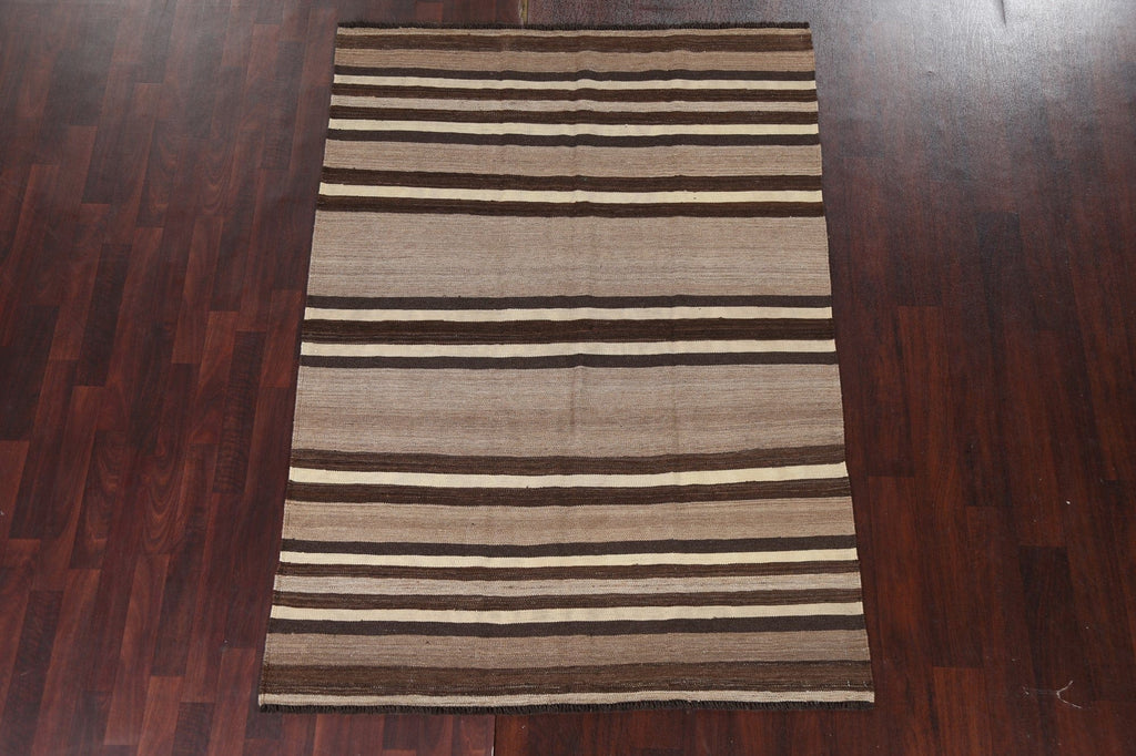 Natural Dye Striped Kilim Wool Oriental Rug 5x7