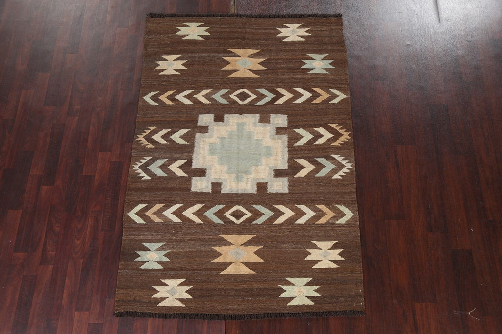 Brown Natural Dye Kilim Oriental Area Rug 5x7