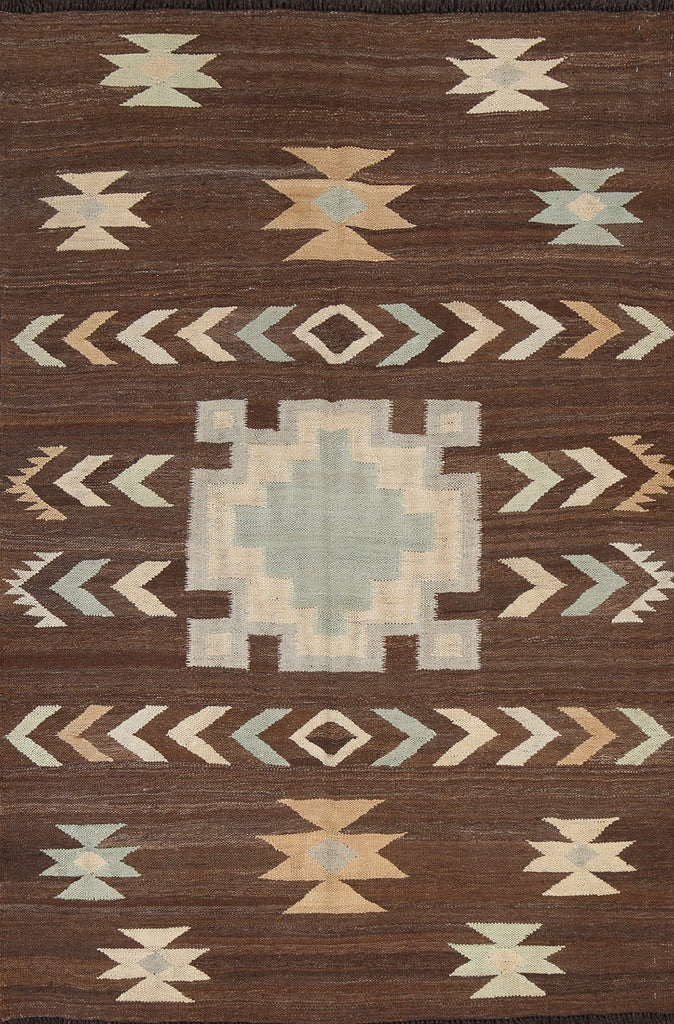 Brown Natural Dye Kilim Oriental Area Rug 5x7