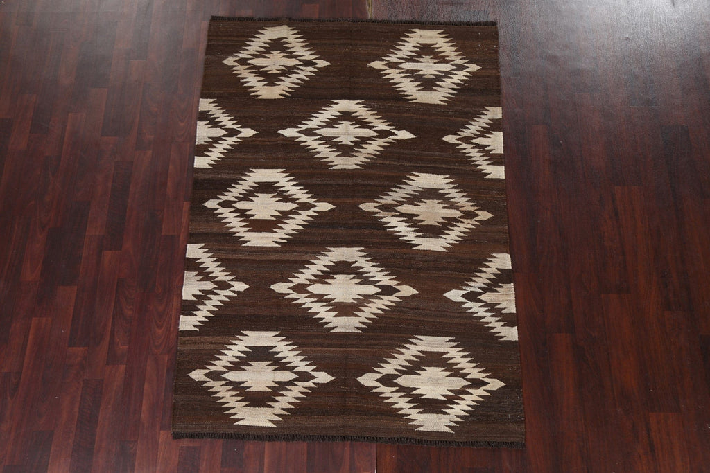 Natural Dye Wool Kilim Brown Oriental Rug 5x7