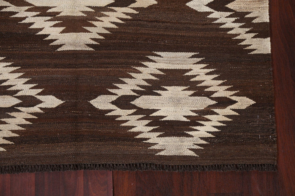 Natural Dye Wool Kilim Brown Oriental Rug 5x7