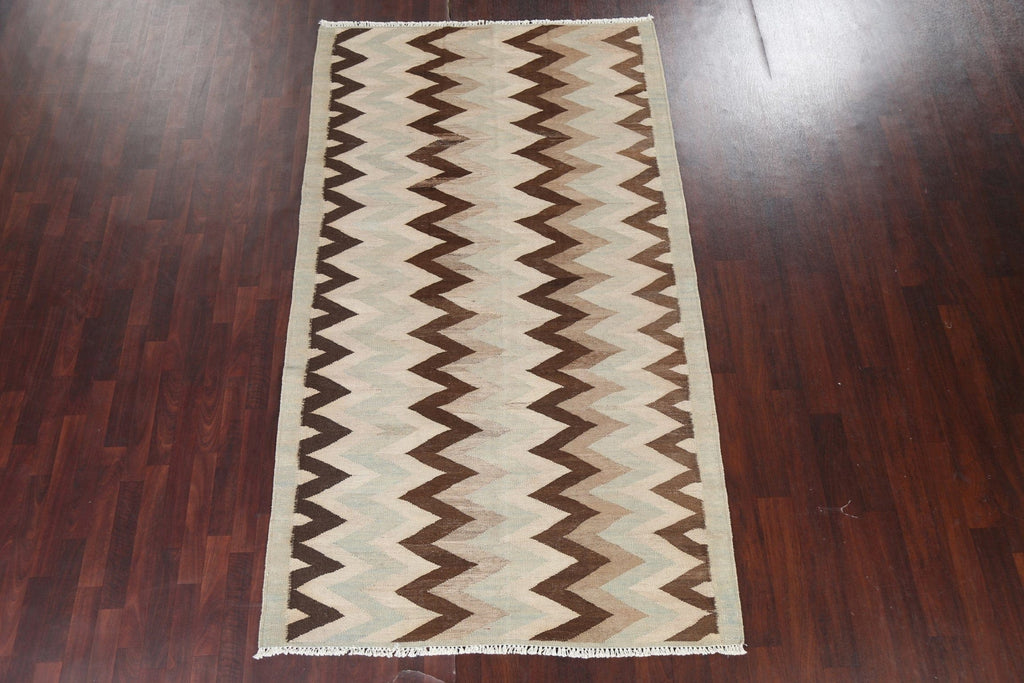 Natural Dye Chevron Kilim Handmade Oriental Rug 5x9