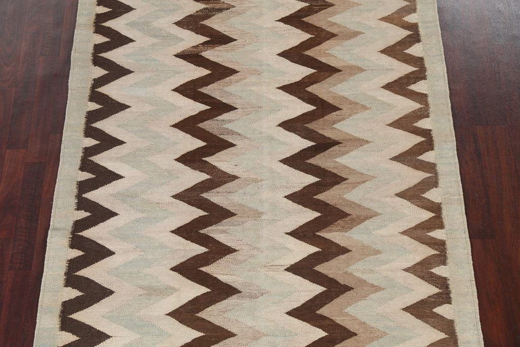 Natural Dye Chevron Kilim Handmade Oriental Rug 5x9