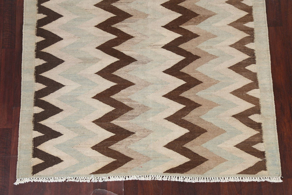 Natural Dye Chevron Kilim Handmade Oriental Rug 5x9