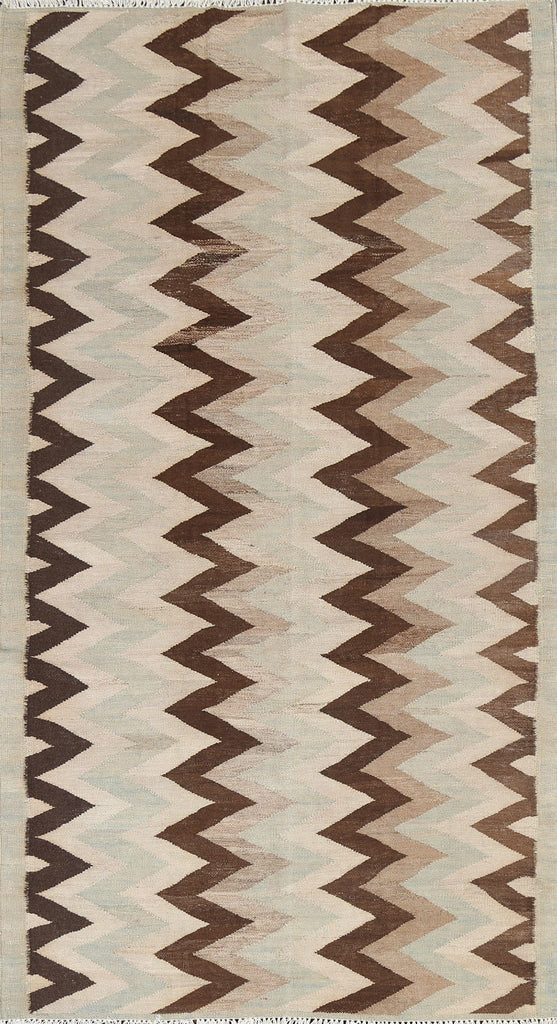 Natural Dye Chevron Kilim Handmade Oriental Rug 5x9