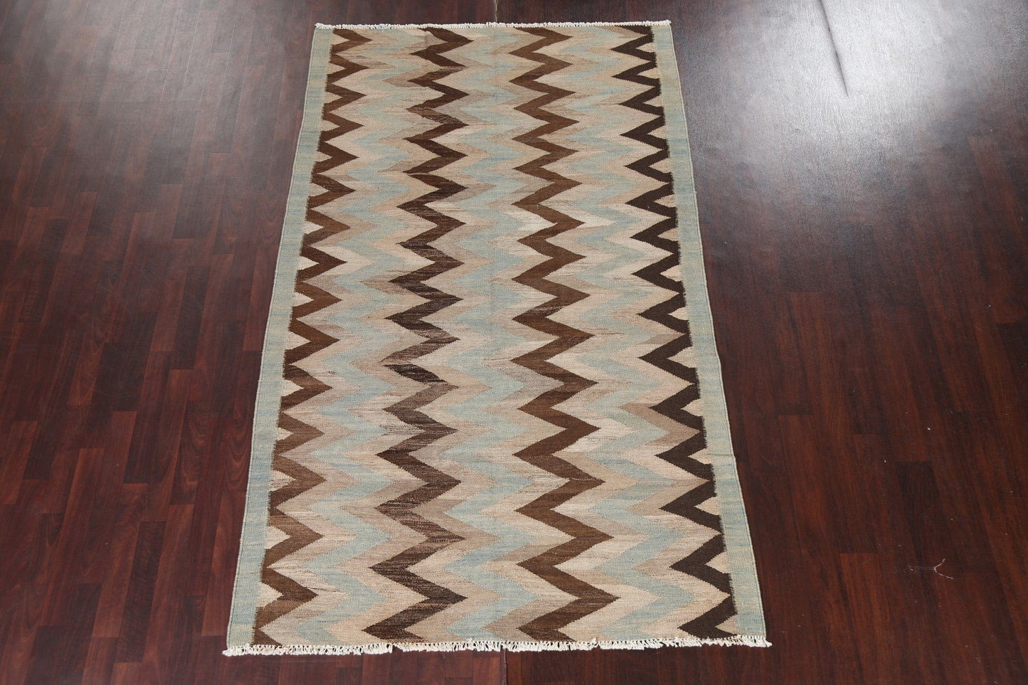 Natural Dye Chevron Kilim Oriental Wool Rug 5x9