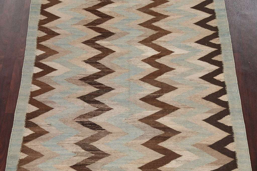 Natural Dye Chevron Kilim Oriental Wool Rug 5x9