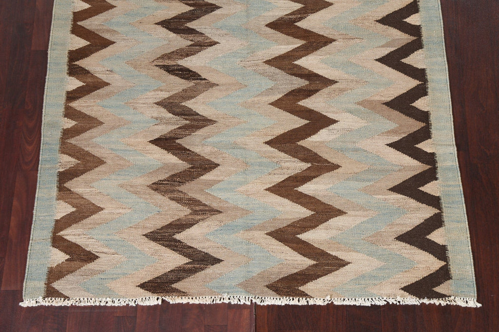 Natural Dye Chevron Kilim Oriental Wool Rug 5x9