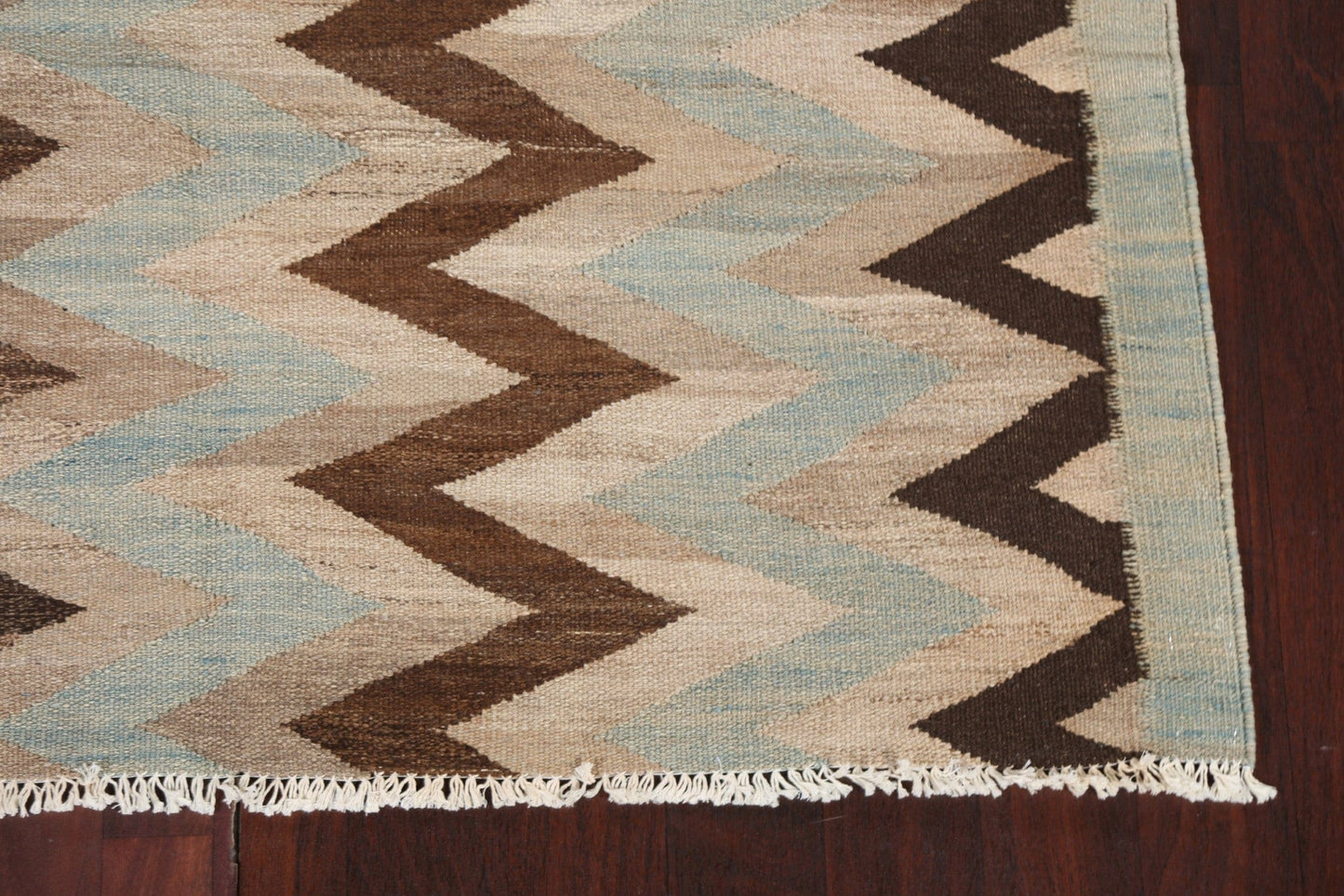 Natural Dye Chevron Kilim Oriental Wool Rug 5x9