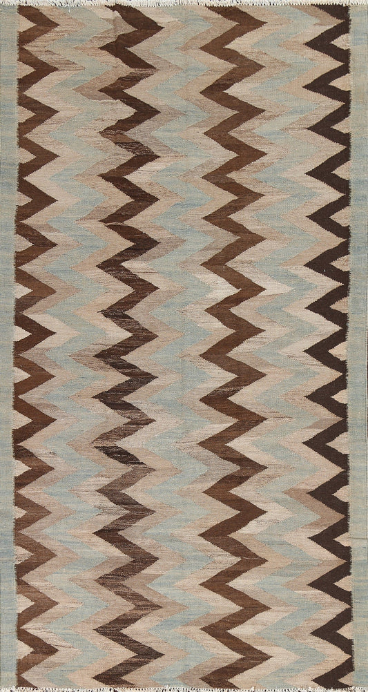 Natural Dye Chevron Kilim Oriental Wool Rug 5x9