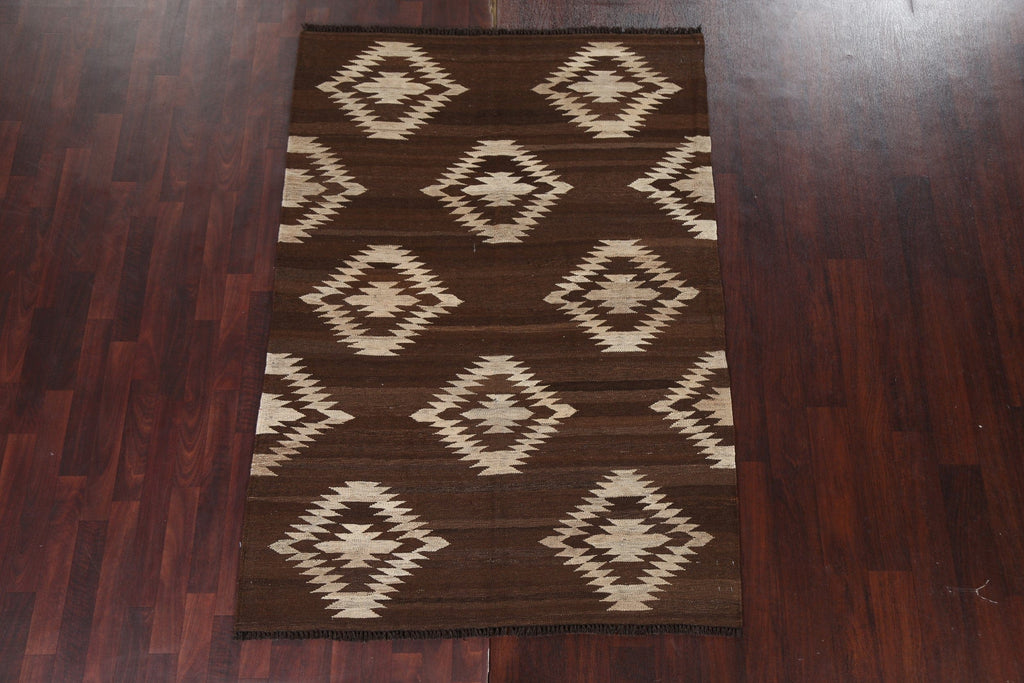 Natural Dye Brown Kilim Oriental Area Rug 5x7