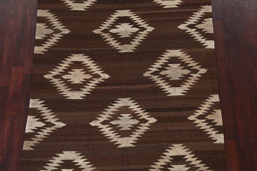 Natural Dye Brown Kilim Oriental Area Rug 5x7