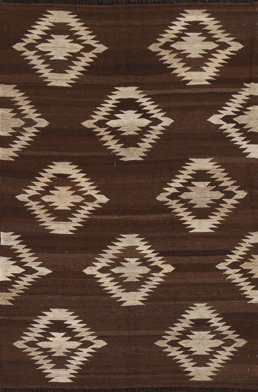 Natural Dye Brown Kilim Oriental Area Rug 5x7