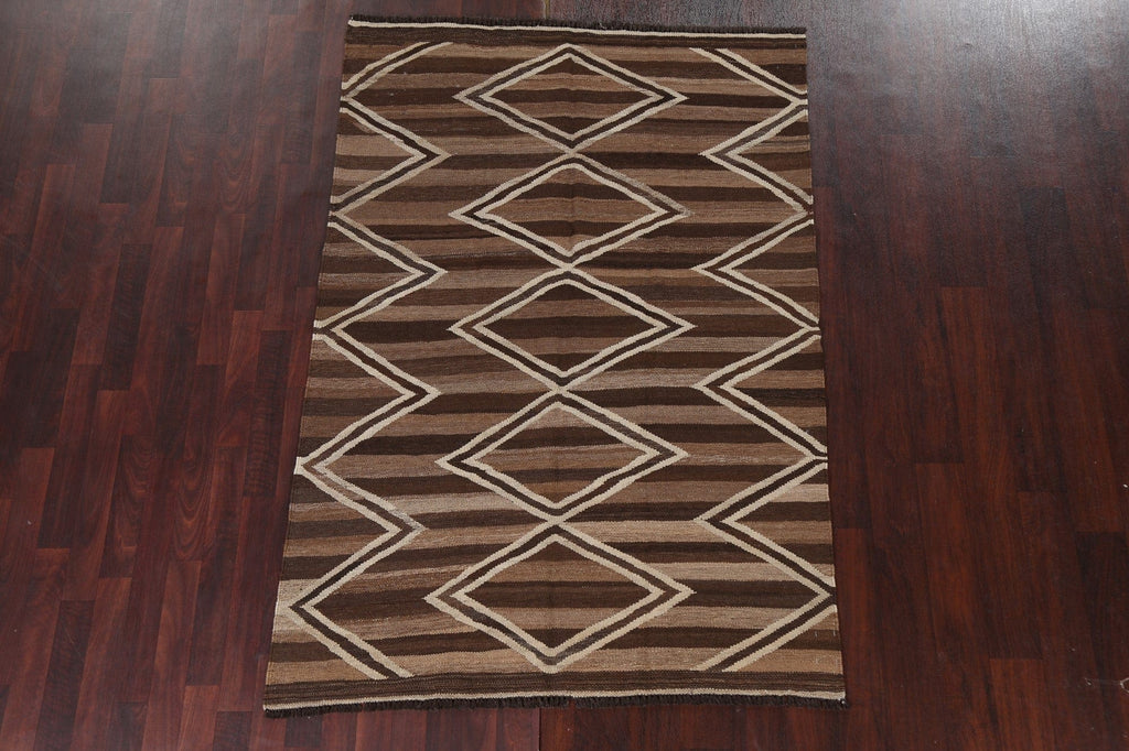 Natural Dye Geometric Kilim Oriental Area Rug 5x6