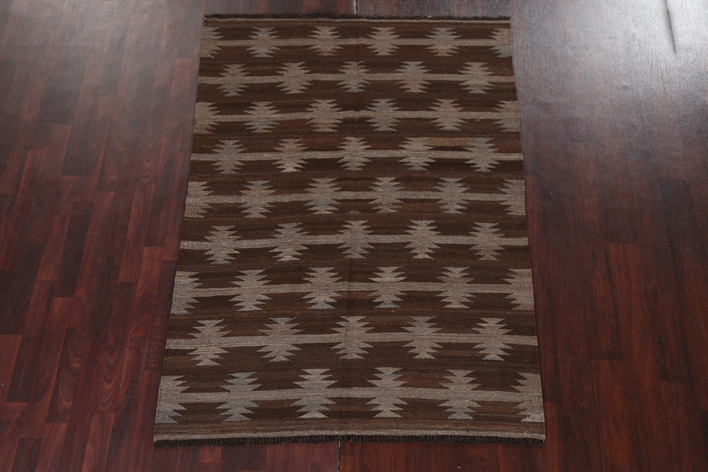 Natural Dye Brown Tribal Kilim Oriental Rug 5x7