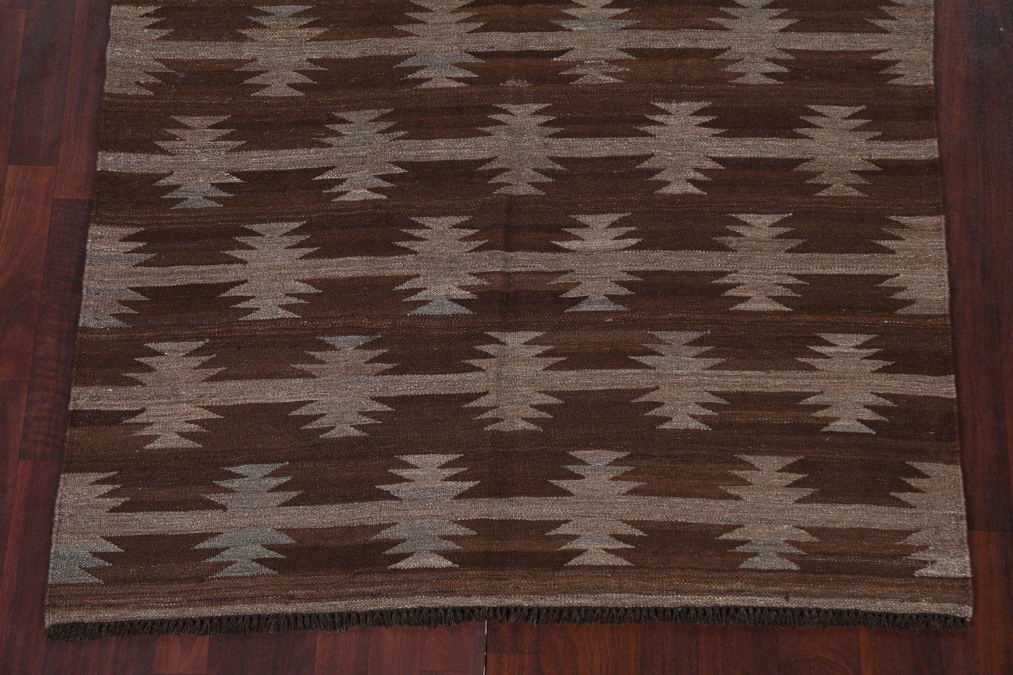 Natural Dye Brown Tribal Kilim Oriental Rug 5x7