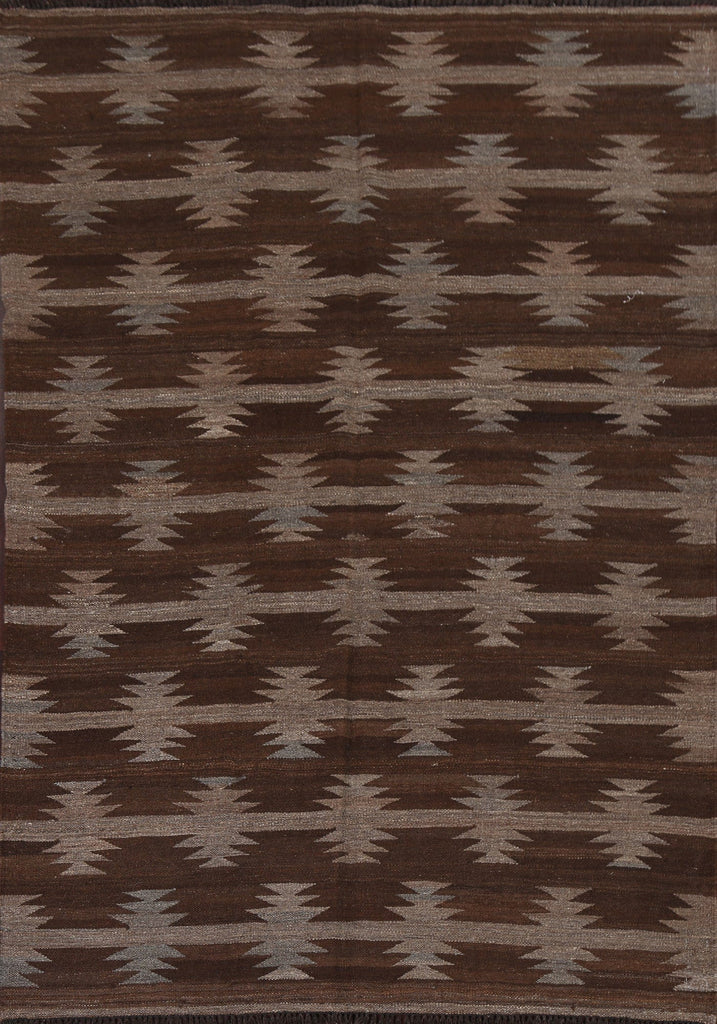 Natural Dye Brown Tribal Kilim Oriental Rug 5x7