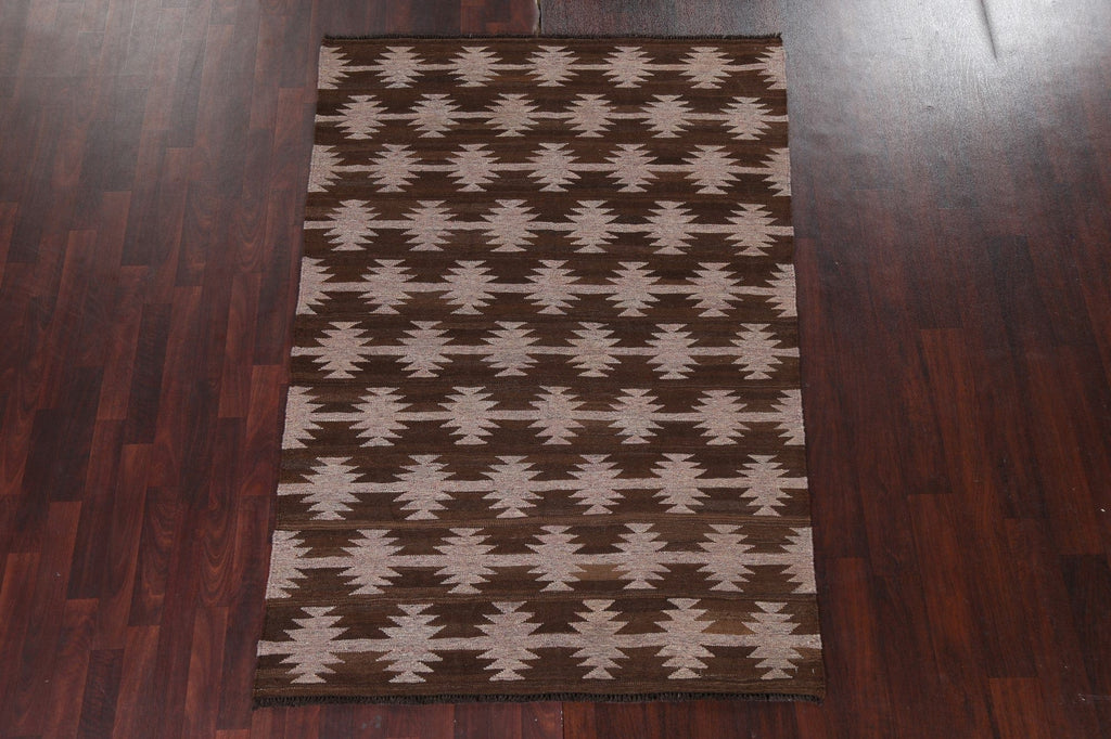 Natural Dye Brown Kilim Oriental Wool Rug 5x7