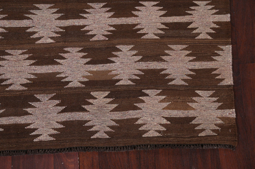 Natural Dye Brown Kilim Oriental Wool Rug 5x7