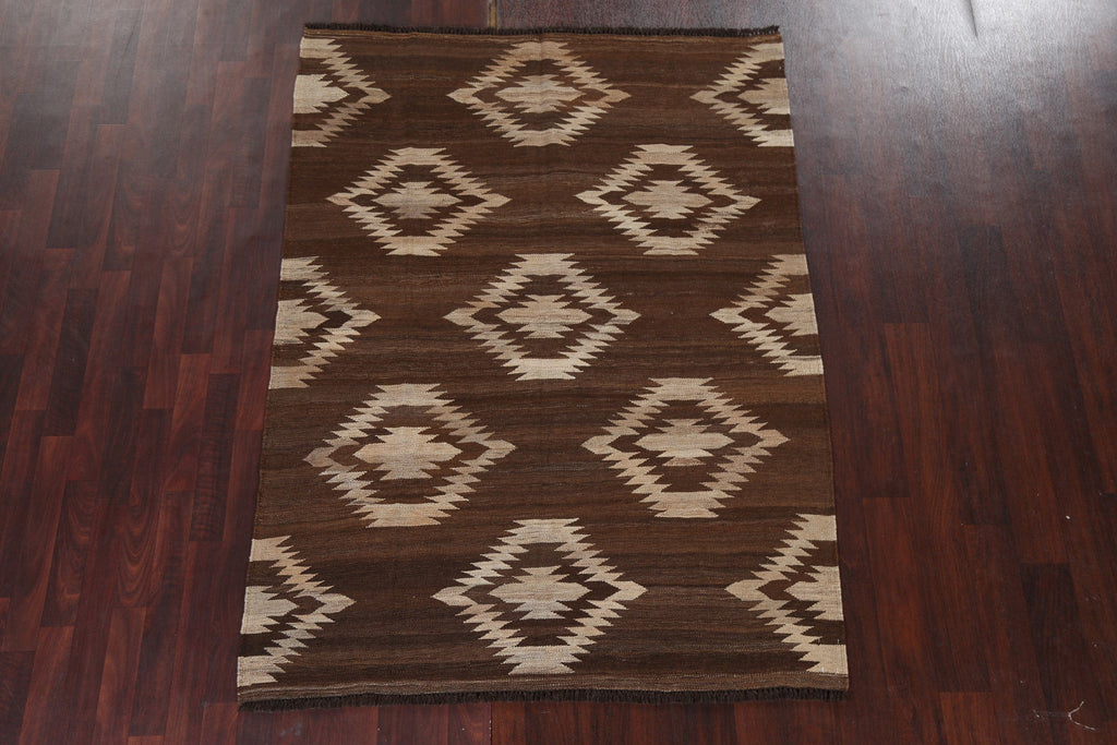 Natural Dye Brown Kilim Oriental Area Rug 5x7