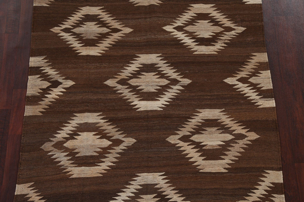 Natural Dye Brown Kilim Oriental Area Rug 5x7