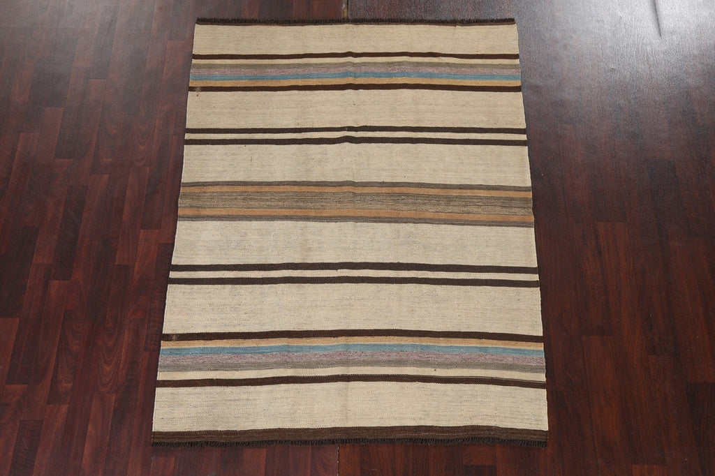 Natural Dye Striped Kilim Oriental Area Rug 5x7