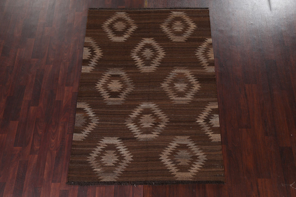 Natural Dye Brown Kilim Oriental Area Rug 5x7