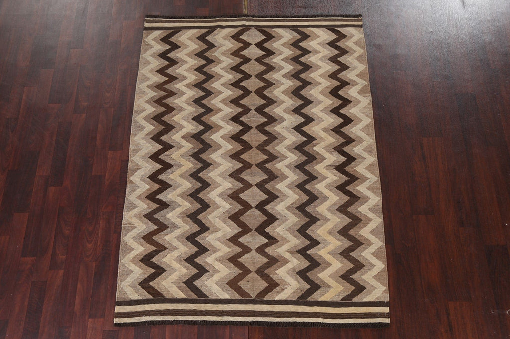 Natural Dye Chevron Kilim Oriental Area Rug 5x7