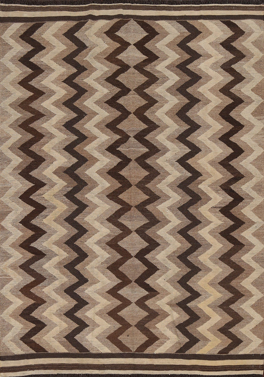 Natural Dye Chevron Kilim Oriental Area Rug 5x7