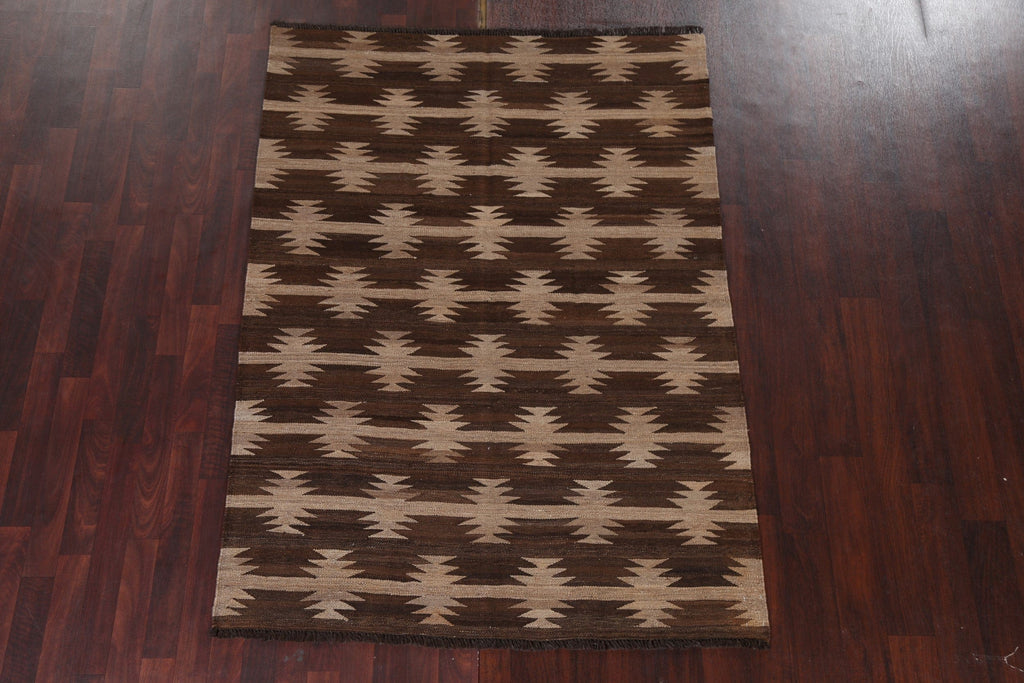 Natural Dye Brown Kilim Oriental Rug 5x6