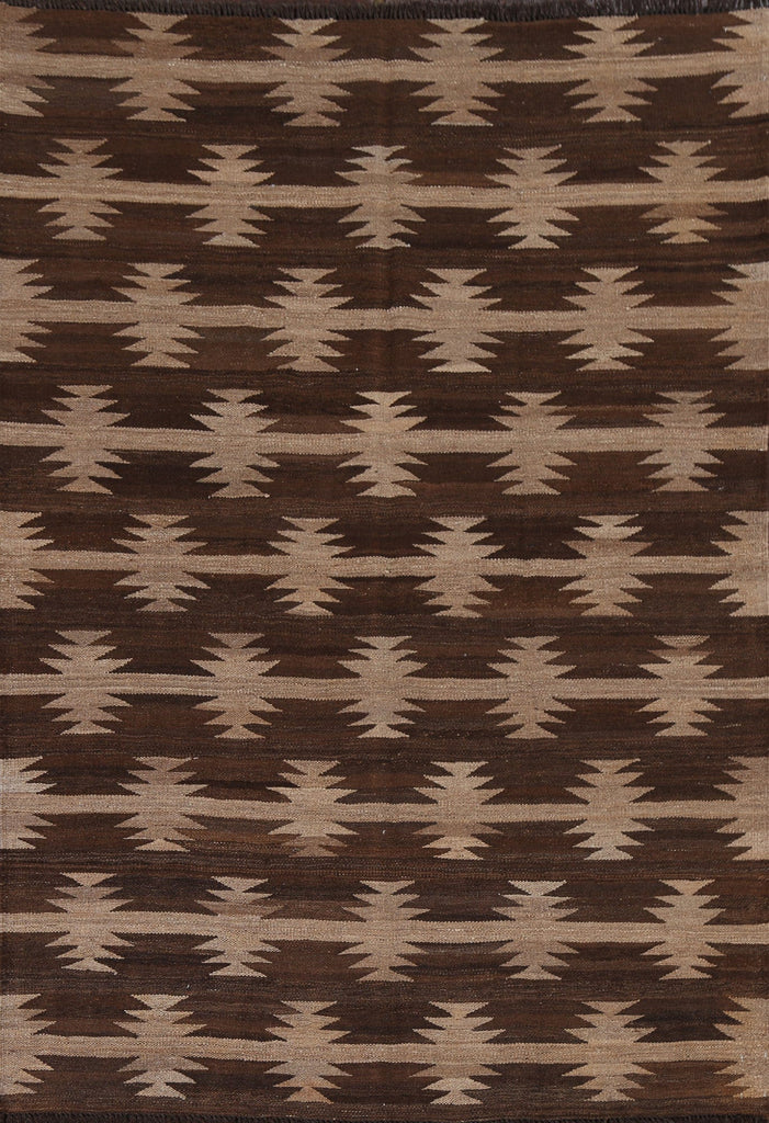 Natural Dye Brown Kilim Oriental Rug 5x6