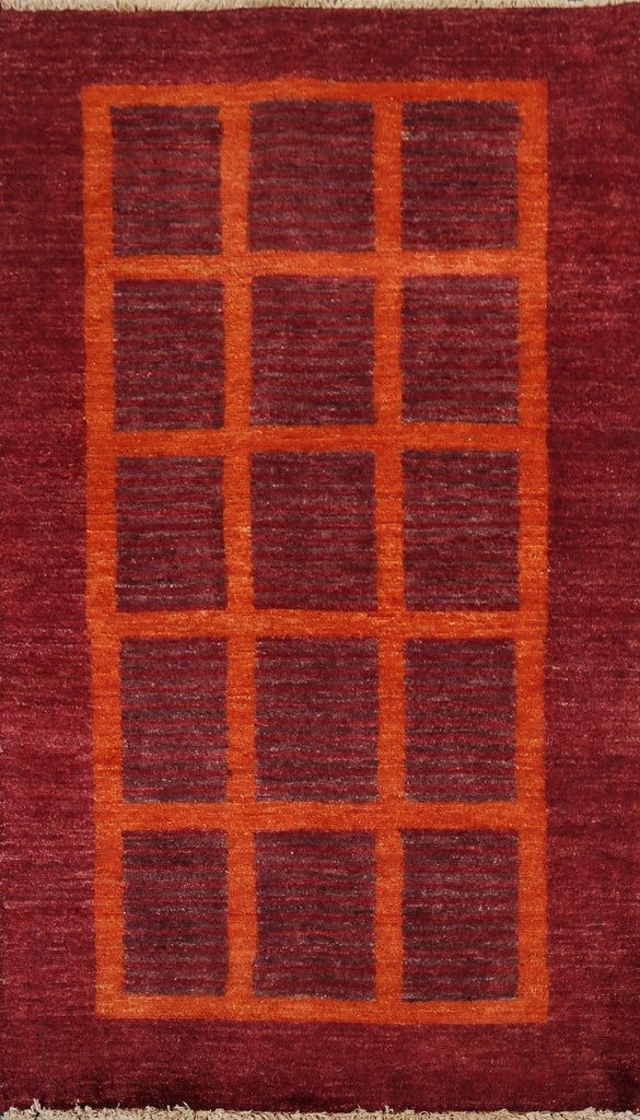 Geometric Red Gabbeh Kashkoli Oriental Wool Rug 2x4