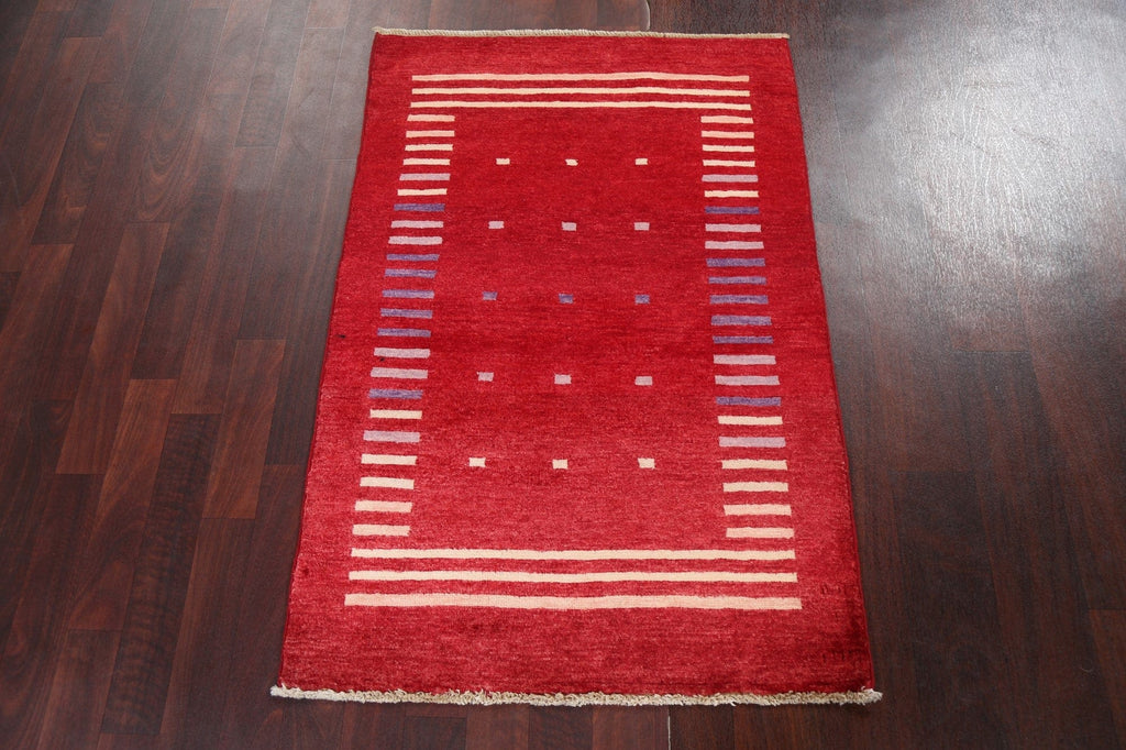 Red Geometric Gabbeh Kashkoli Oriental Rug 3x4