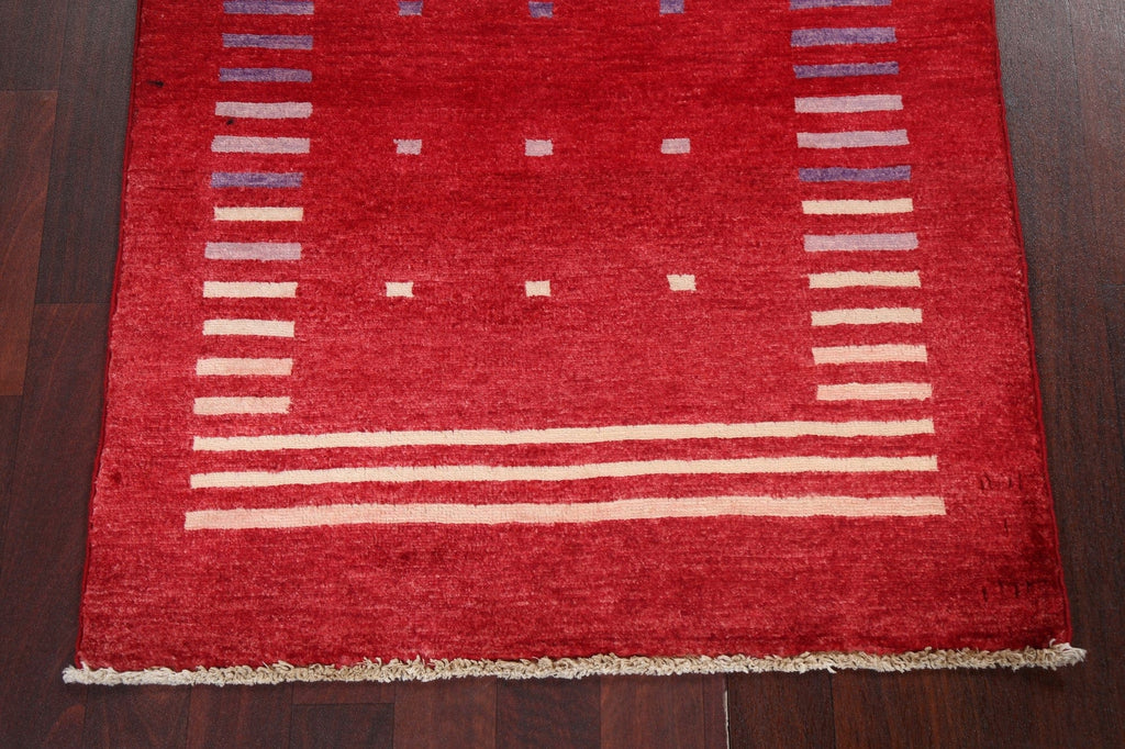 Red Geometric Gabbeh Kashkoli Oriental Rug 3x4