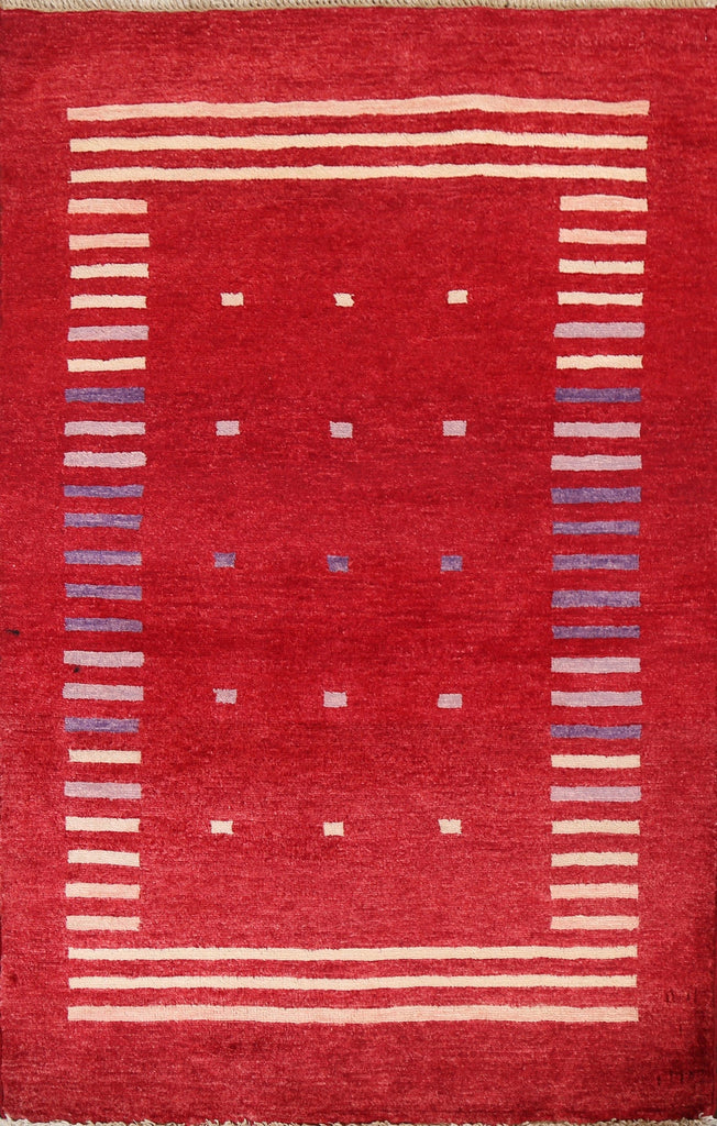 Red Geometric Gabbeh Kashkoli Oriental Rug 3x4