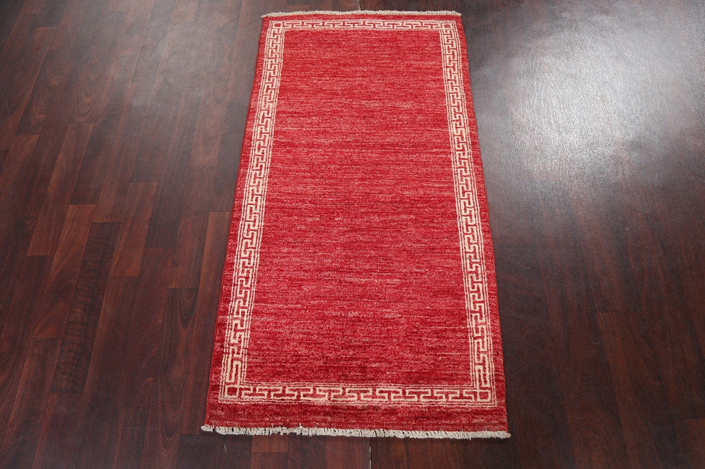 Red Geometric Gabbeh Kashkoli Oriental Runner Rug 2x5