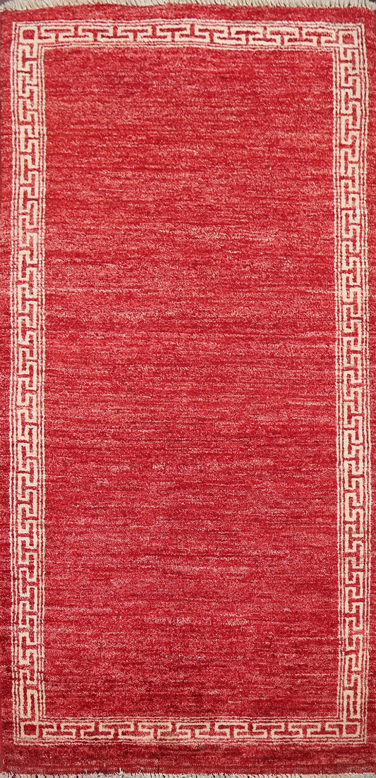 Red Geometric Gabbeh Kashkoli Oriental Runner Rug 2x5