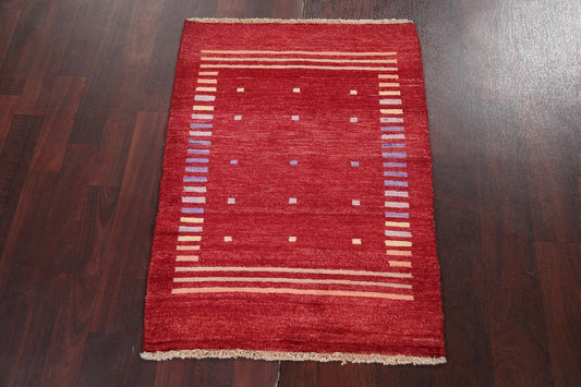 Red Geometric Gabbeh Kashkoli Oriental Wool Rug 2x3